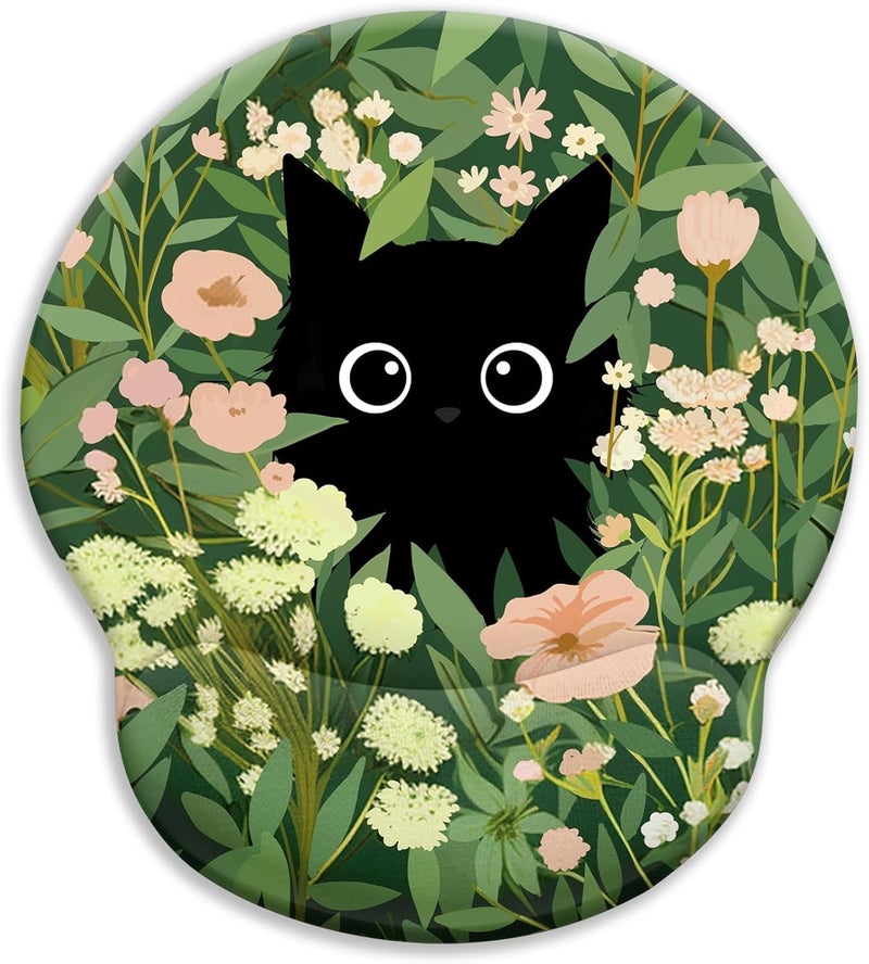 Blusabaca Ergonomic Mouse Pad with Wrist Rest, Flower Cat Mouse Pads Wrist Support for Desk, Cute Funny Mousepad for Wireless Mouse Gaming Laptop Work Home Desk Accessories Office Supplies Decor - Image 1